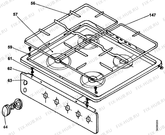 Взрыв-схема плиты (духовки) Zanussi ZCG3211W - Схема узла Section 4